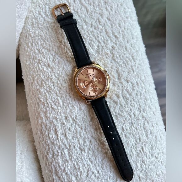‎Coach Black Leather Watch, Rose Gold main image 5